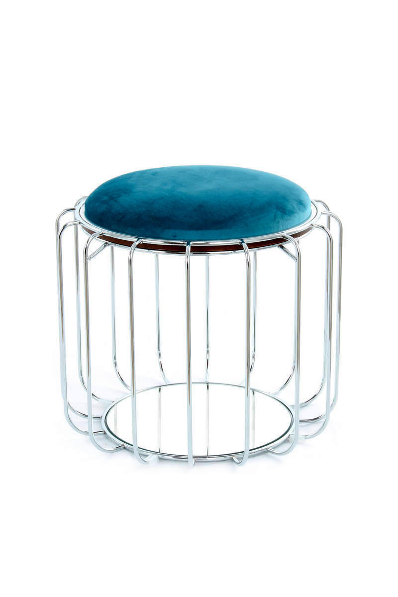 BEISTELLTISCH HOCKER 2 in 1 50/50/45 cm Silberfarben, Petrol  - Silberfarben/Petrol, Basics, Glas/Holzwerkstoff (50/50/45cm) - Kayoom