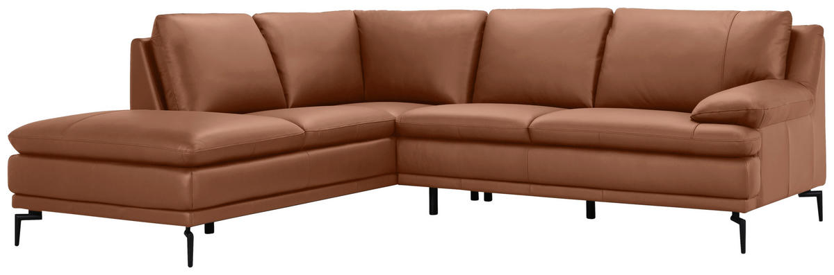 ECKSOFA Cognac Echtleder  - Cognac/Schwarz, Design, Leder (221/248cm) - MID.YOU