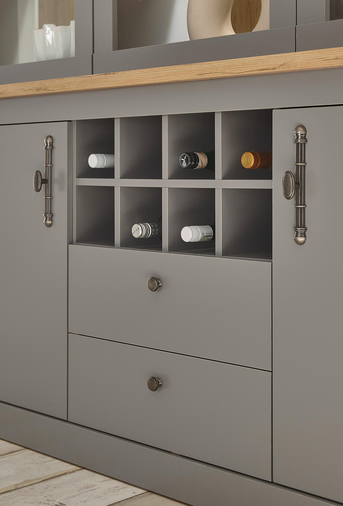 BUFFET 183/206/44 cm  in Eichefarben, Hellgrau  - Eichefarben/Silberfarben, Design, Holzwerkstoff/Metall (183/206/44cm) - MID.YOU