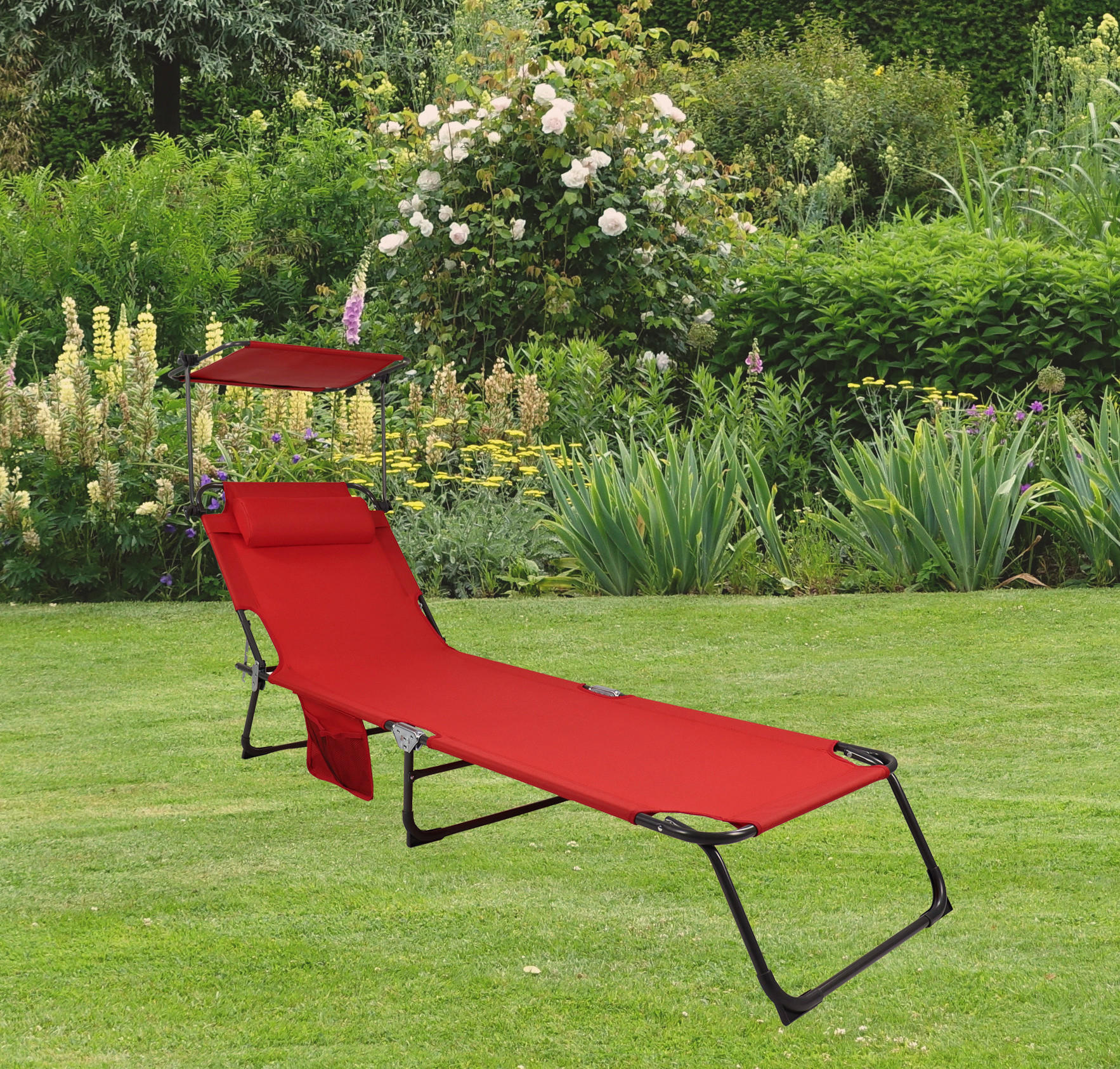 GARTENLIEGE 55/24/185 cm  - Rot, MODERN, Kunststoff/Textil (55/24/185cm) - Ambia Garden