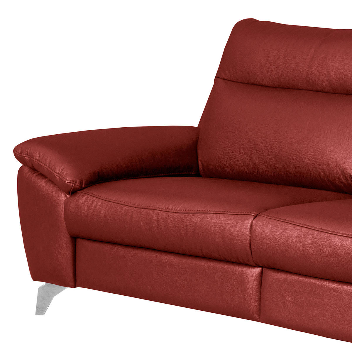 2,5-SITZER 216/95/96 cm PERLE in Echtleder Dunkelrot   - Chromfarben/Dunkelrot, Design, Leder/Metall (216/95/96cm) - Livetastic