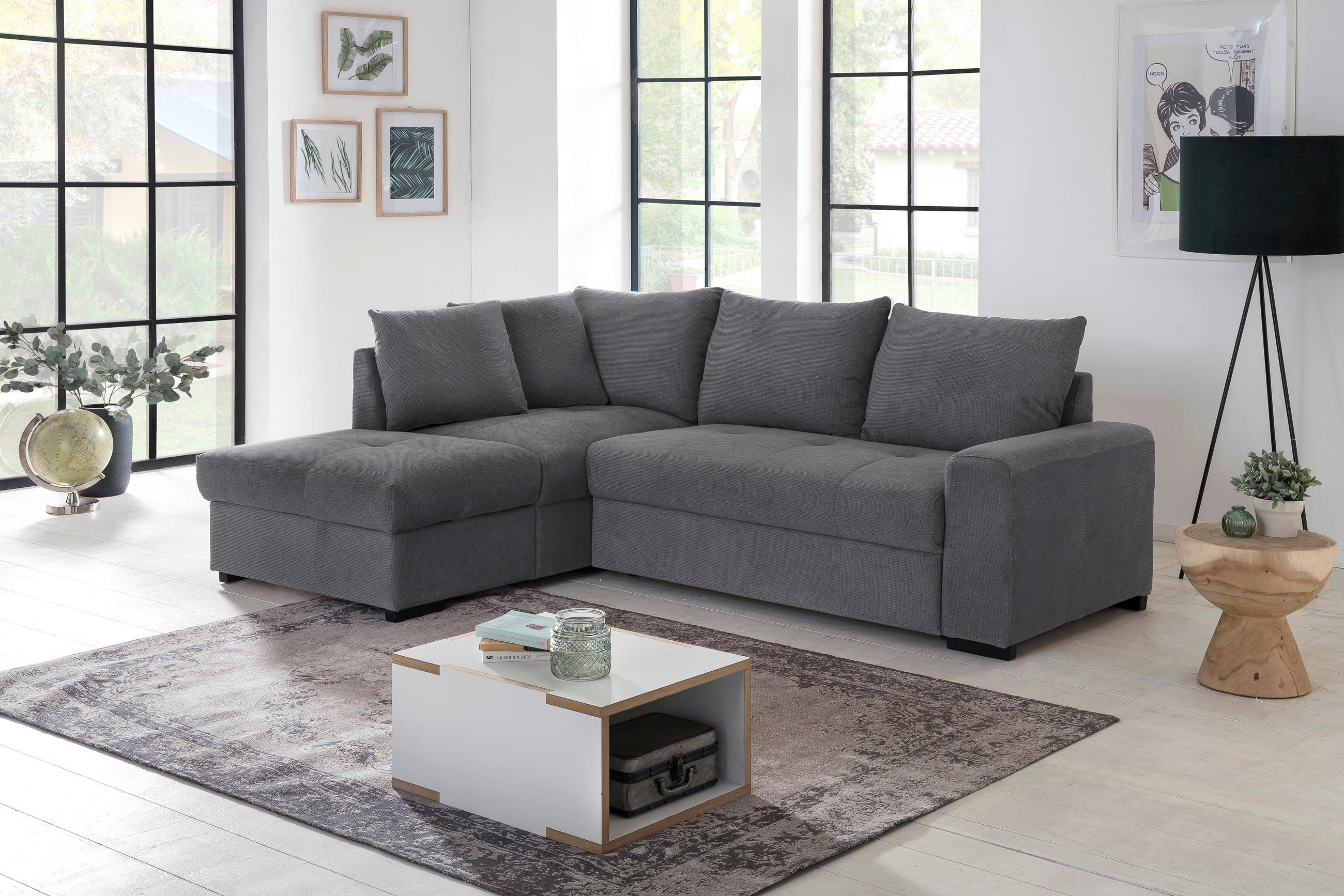 ECKSCHLAFSOFA Grau Mikrofaser  - Schwarz/Grau, MODERN, Kunststoff/Textil (173/241cm) - MID.YOU