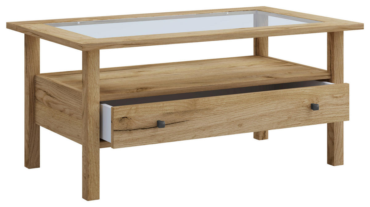 COUCHTISCH in Glas, Holzwerkstoff  - Honigeiche/Schwarz, Lifestyle, Glas/Holzwerkstoff (90/42/54cm) - MID.YOU
