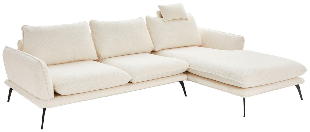 HÖRNSOFFA i bouclé cremefärgad  - svart/cremefärgad, Design, metall/textil (279/194cm) - Best Price