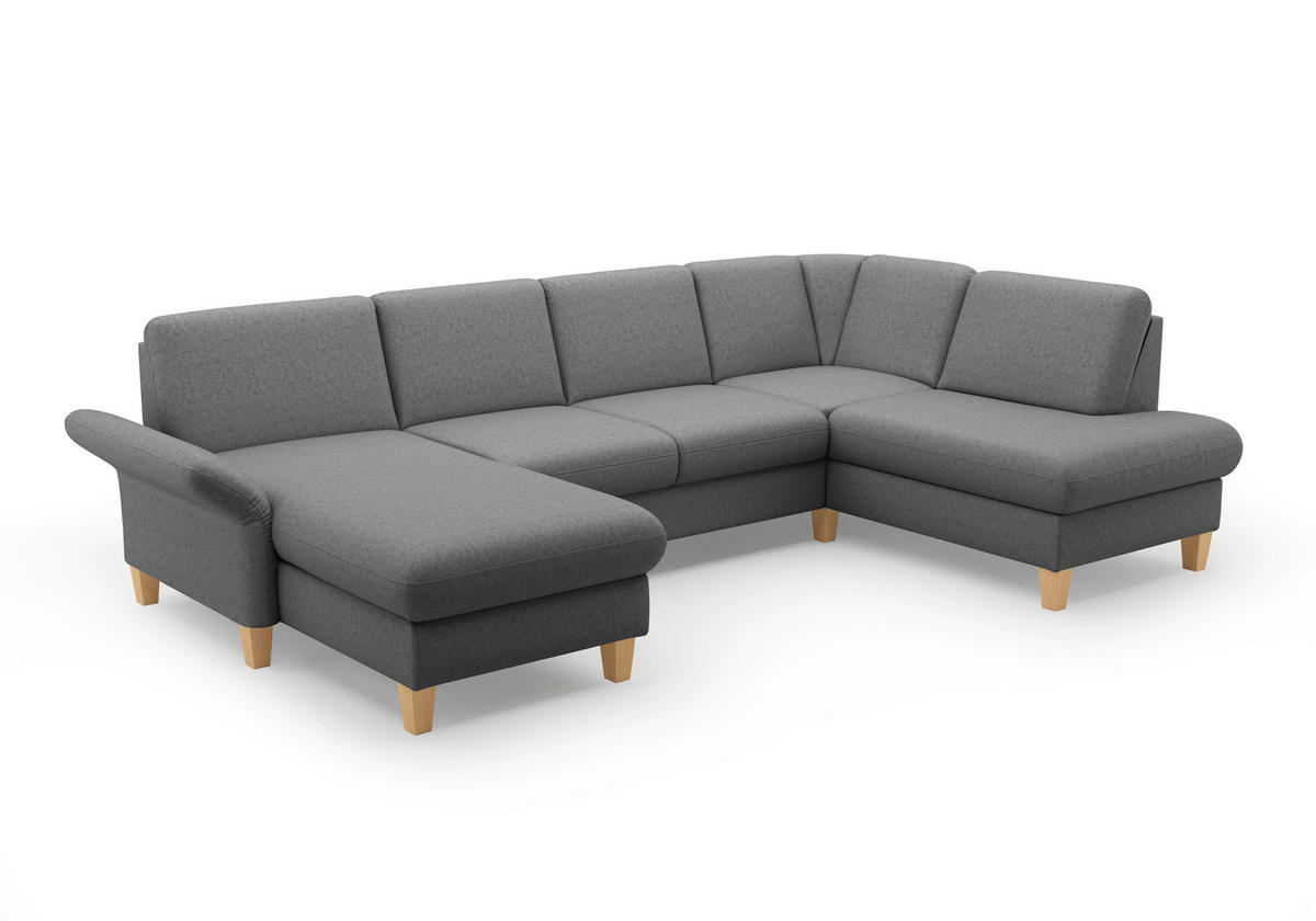 WOHNLANDSCHAFT Dunkelgrau Flachgewebe  - Eichefarben/Dunkelgrau, KONVENTIONELL, Holz/Textil (164/314/195cm) - Sit & More