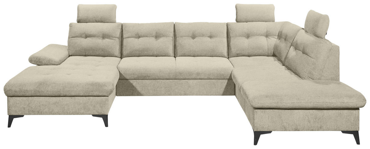 WOHNLANDSCHAFT in Webstoff Beige  - Beige/Schwarz, Konventionell, Kunststoff/Textil (170/324/218cm) - MID.YOU