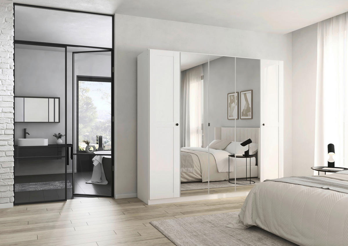 DREHTÜRENSCHRANK 226/210/54 cm,  in Weiß, 5-türig  - Schwarz/Weiß, KONVENTIONELL, Glas/Holzwerkstoff (226/210/54cm) - home24