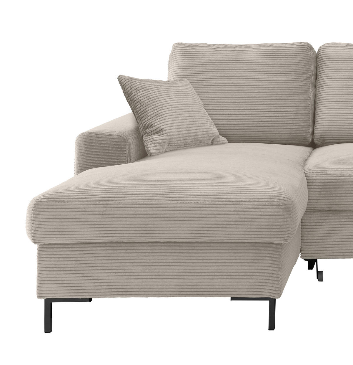 ECKSCHLAFSOFA  mit Rücken echt Cord Beige  - Beige/Schwarz, KONVENTIONELL, Textil/Metall (143/237cm) - Livetastic