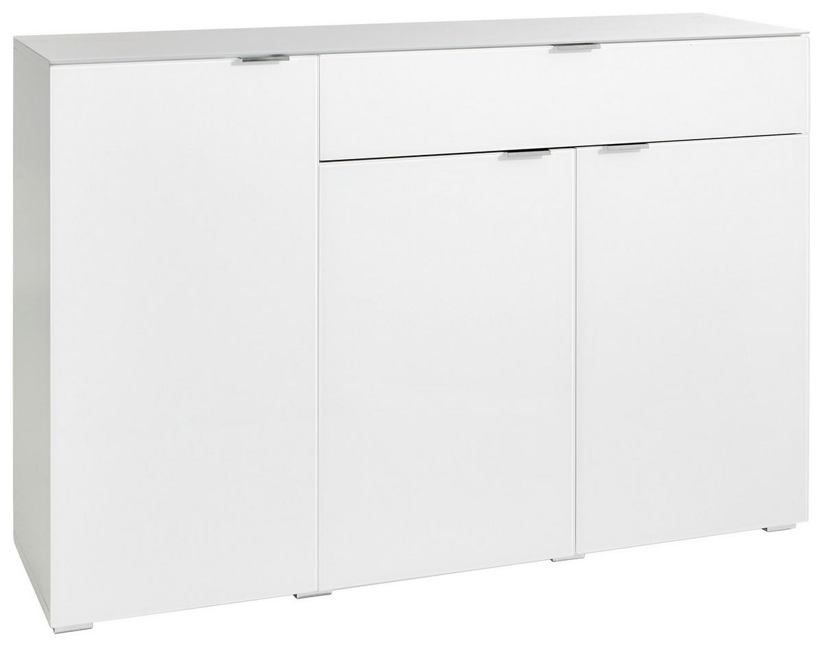 KOMMODE  in 137/92/42 cm  - Chromfarben/Weiß, Design, Glas/Holzwerkstoff (137/92/42cm) - Novel