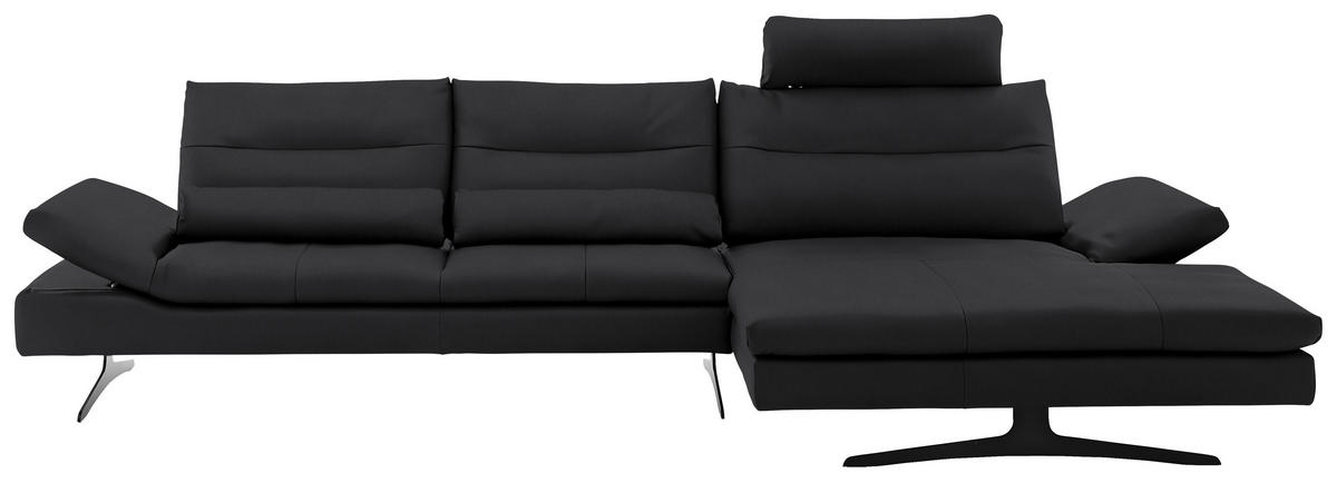 ECKSOFA in Echtleder Mokka  - Schwarz/Mokka, Modern, Leder/Metall (342/158cm) - Chilliano