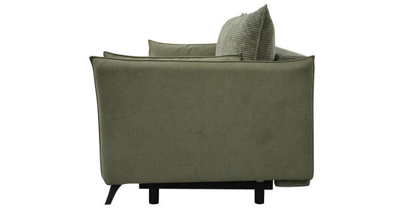 SCHLAFSOFA Cord, Flachgewebe Olivgrün Rückenkissen, Armlehnenkissen, Bettkasten, Schlaffunktion, Rücken echt, Liegefläche im Originalstoff  - Schwarz/Olivgrün, KONVENTIONELL, Textil/Metall (223/72/100cm) - Carryhome