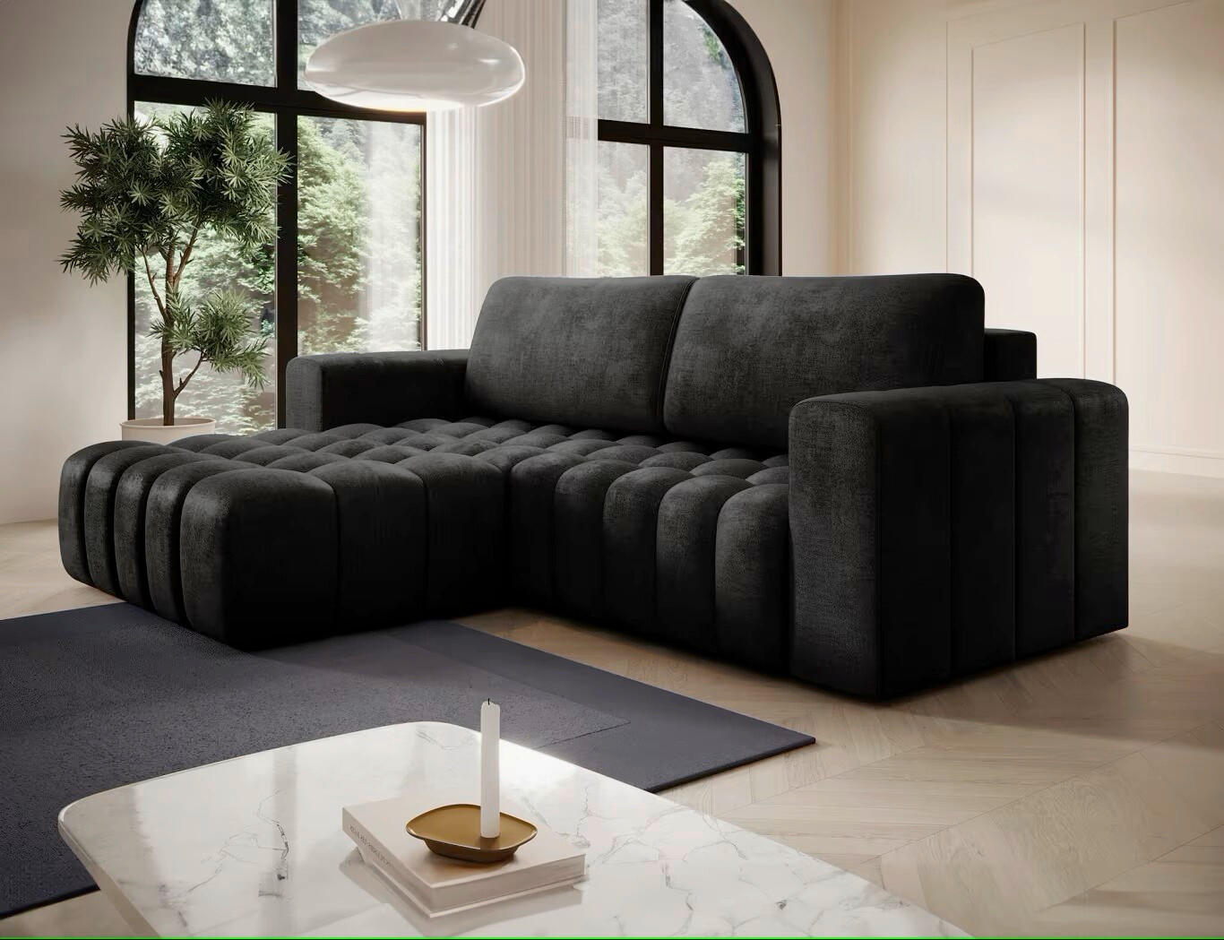 ECKSOFA Anthrazit Samt  - Anthrazit/Schwarz, Design, Kunststoff/Textil (175/250cm) - MID.YOU