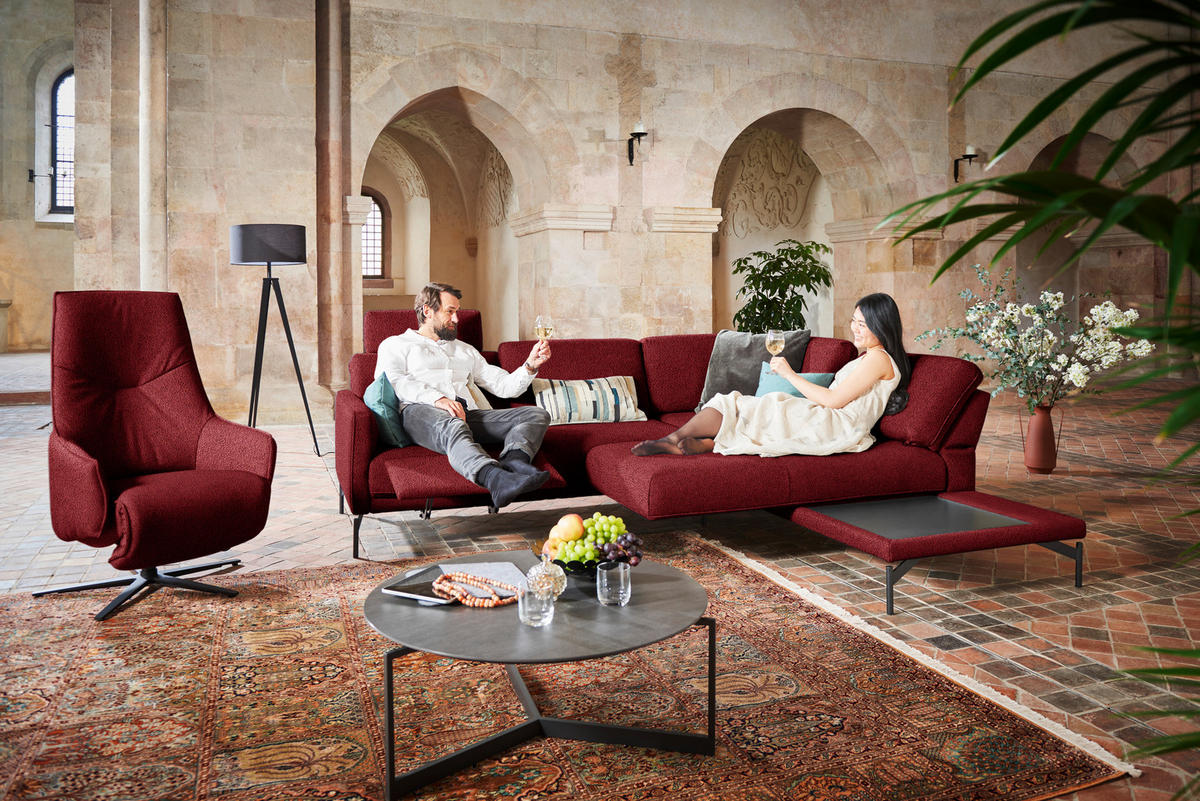 ECKSOFA in Flachgewebe, Struktur Rot  - Anthrazit/Rot, Design, Textil/Metall (254/230cm) - Johann Jakob