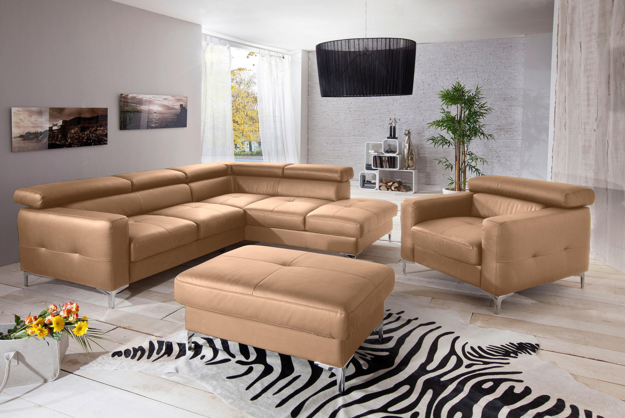SESSEL in Echtleder Cappuccino  - Chromfarben/Cappuccino, Design, Leder/Metall (99/78-92/106cm) - Livetastic