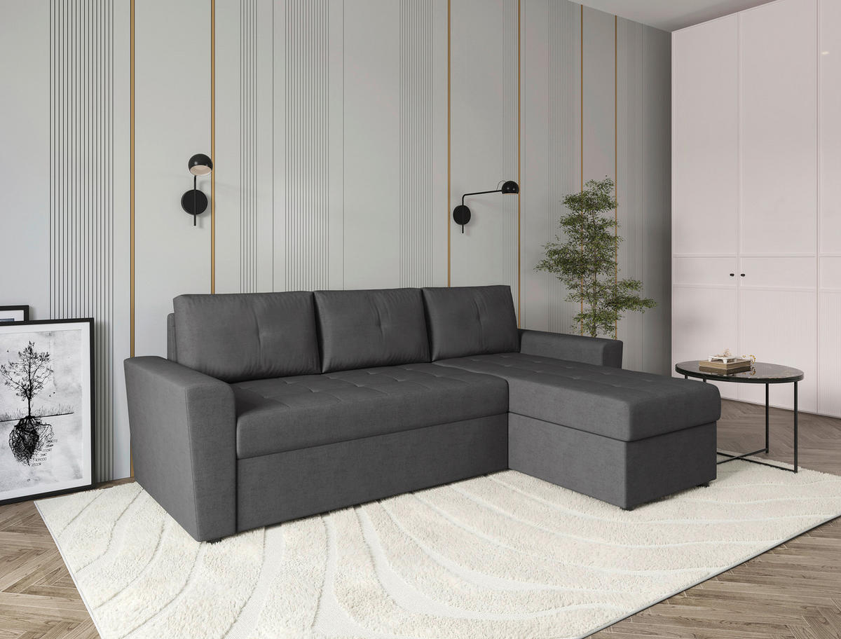 ECKSOFA TERMOLI Grau Jacquard Rückenkissen, Bettkasten  - Schwarz/Grau, Design, Kunststoff/Textil (231/155cm) - MID.YOU