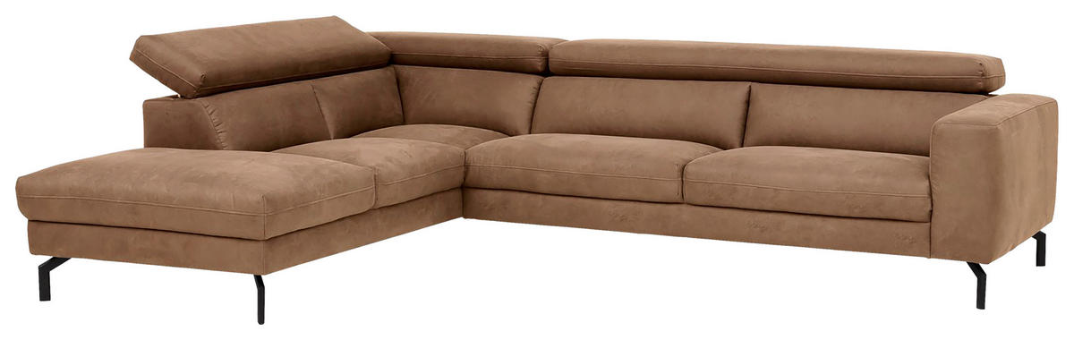 ECKSOFA in Mikrofaser Braun  233/305 cm  - Schwarz/Braun, MODERN, Textil/Metall (233/305cm) - Trendmanufaktur