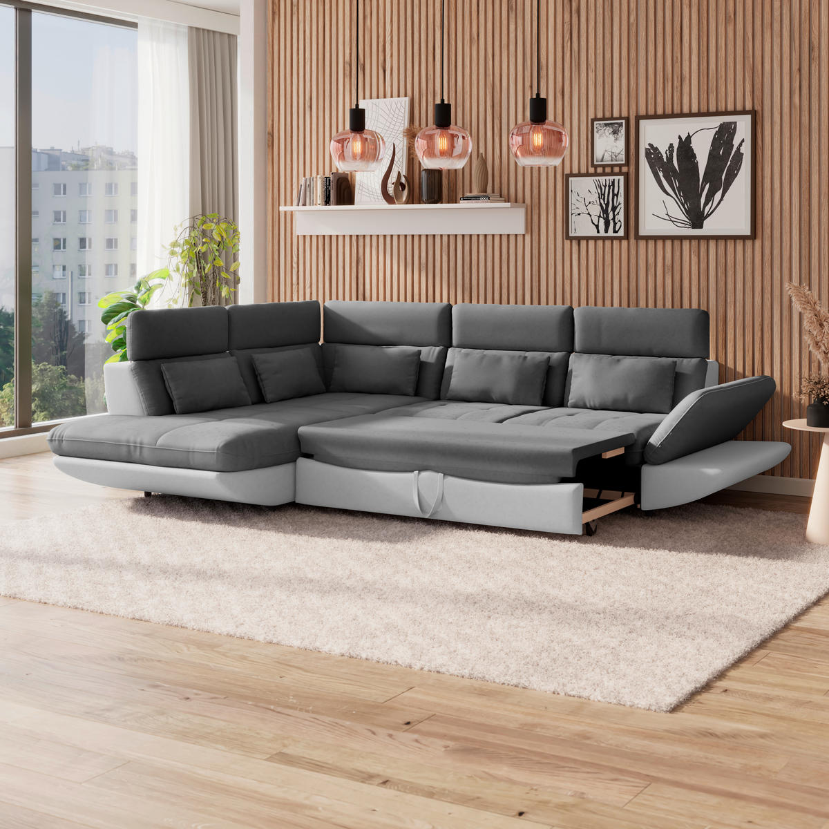 WOHNLANDSCHAFT Hellgrau, Dunkelgrau Webstoff  - Dunkelgrau/Hellgrau, MODERN, Kunststoff/Textil (233/311cm) - MID.YOU