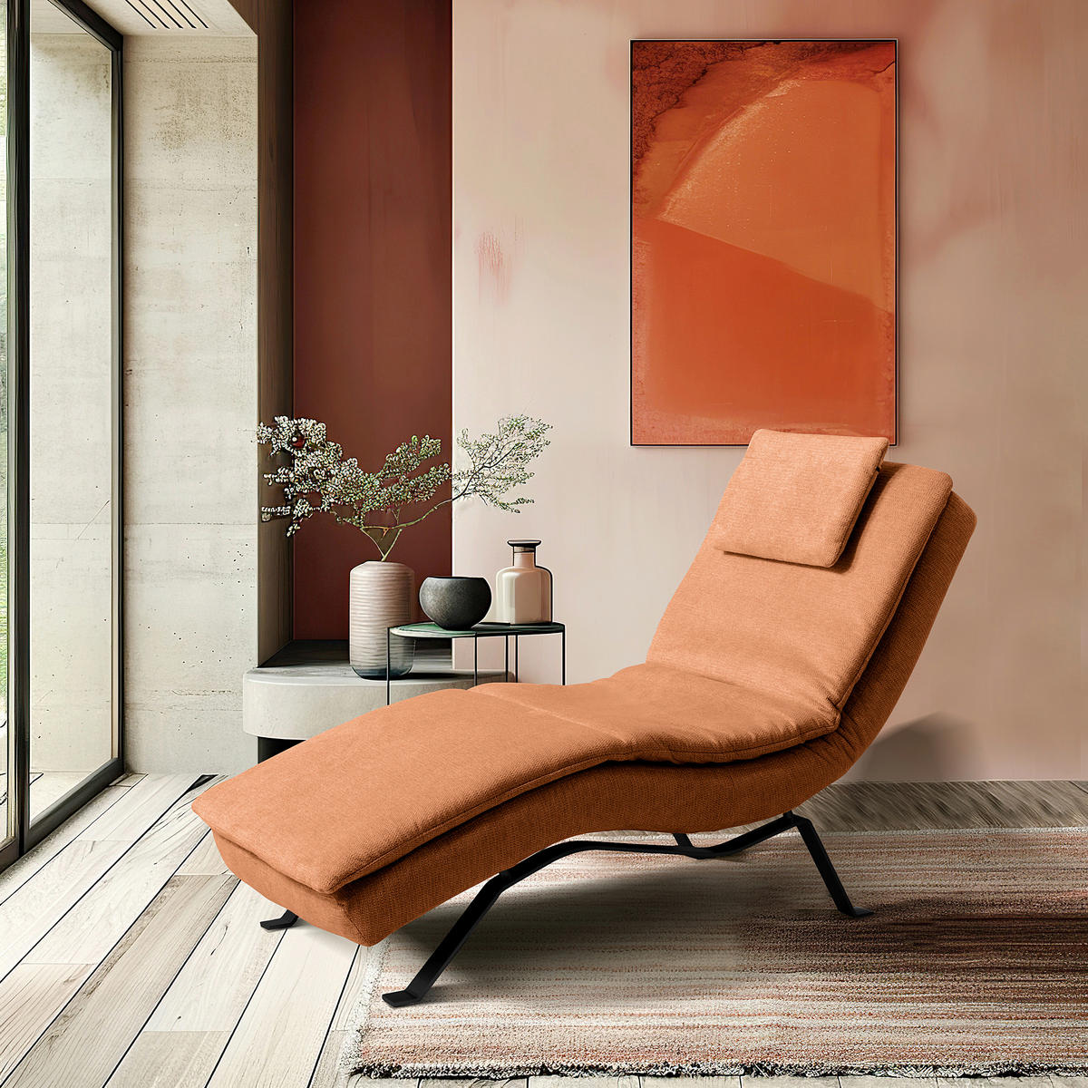 RELAXLIEGE Echtleder Rostfarben  - Rostfarben/Schwarz, Design, Leder/Metall (65/95/171cm) - Celina Home