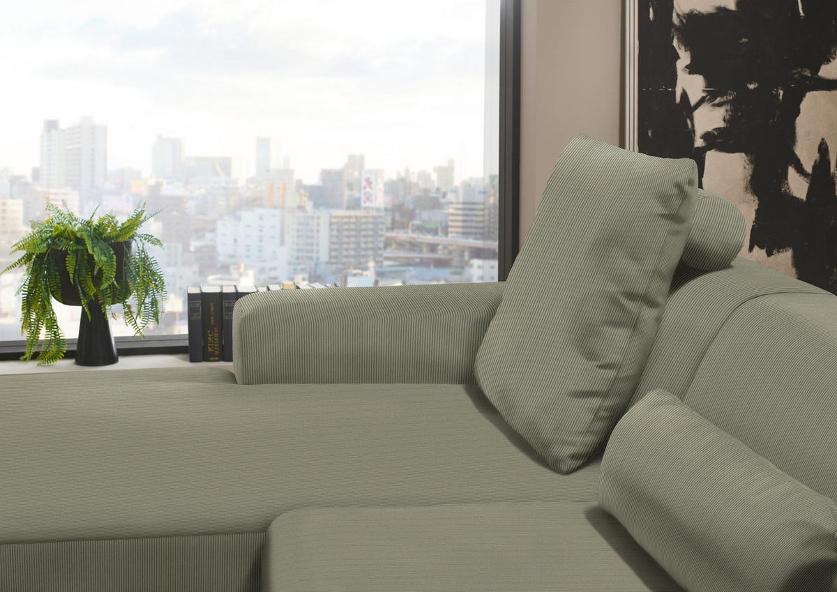ECKSOFA in Feincord Braun, Grün  - Schwarz/Braun, Design, Kunststoff/Textil (174/302cm) - Beldomo Style