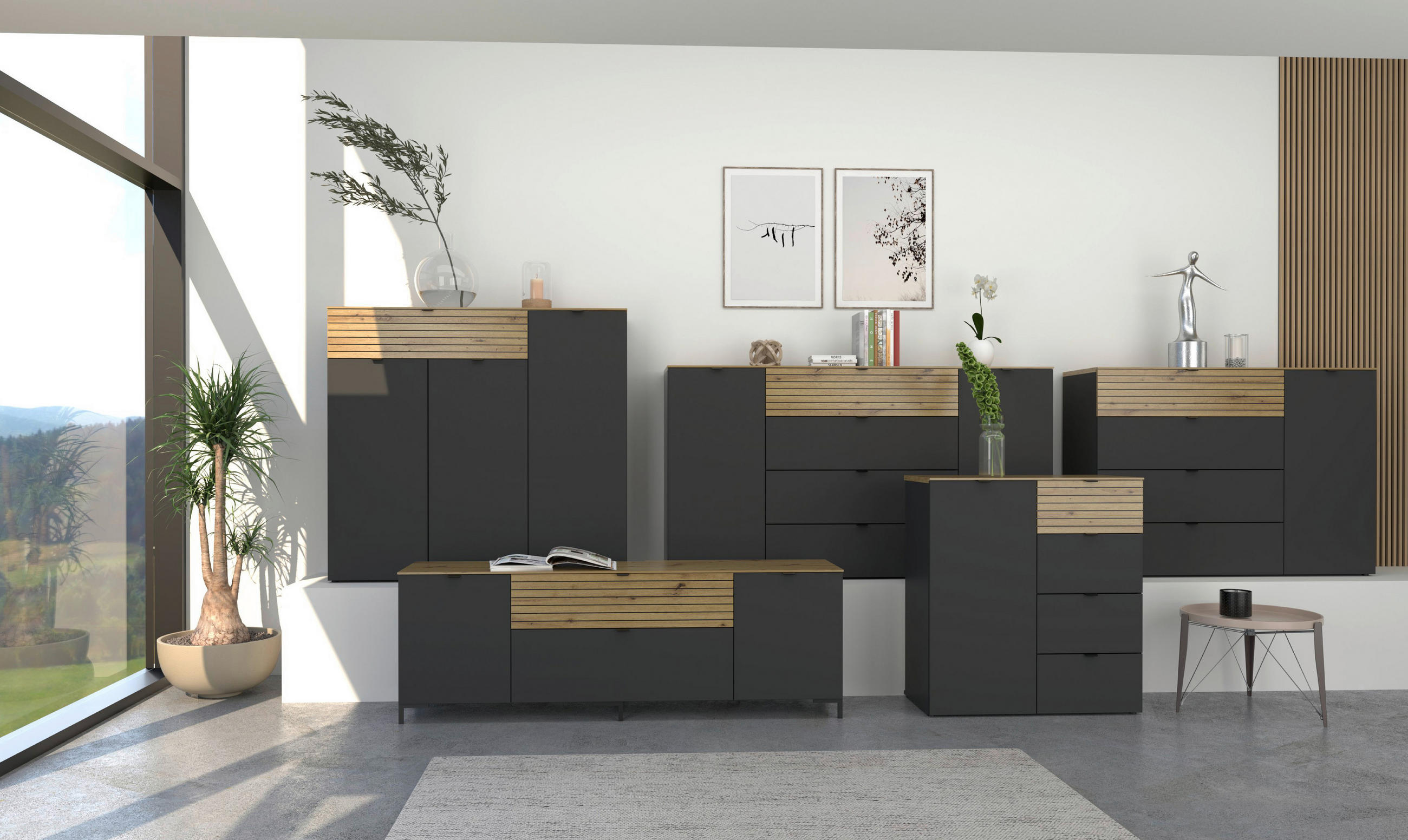 SIDEBOARD  in 136/99/41 cm  - Schwarz/Graphitfarben, MODERN, Holzwerkstoff/Metall (136/99/41cm) - Voleo