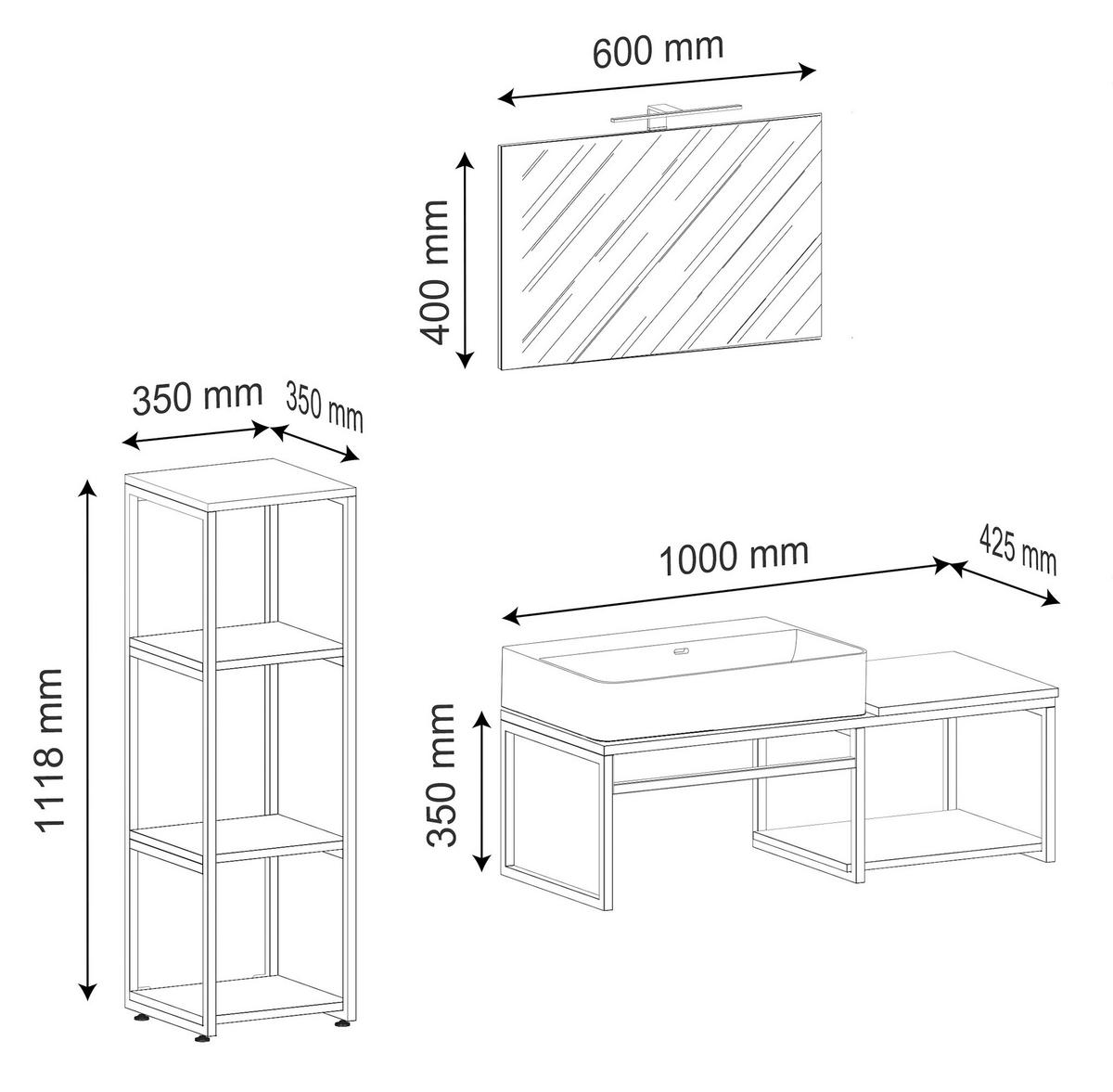 BADEZIMMER 4-teilig  in 135 cm  - Honigeiche/Schwarz, MODERN, Glas/Keramik (135cm) - MID.YOU