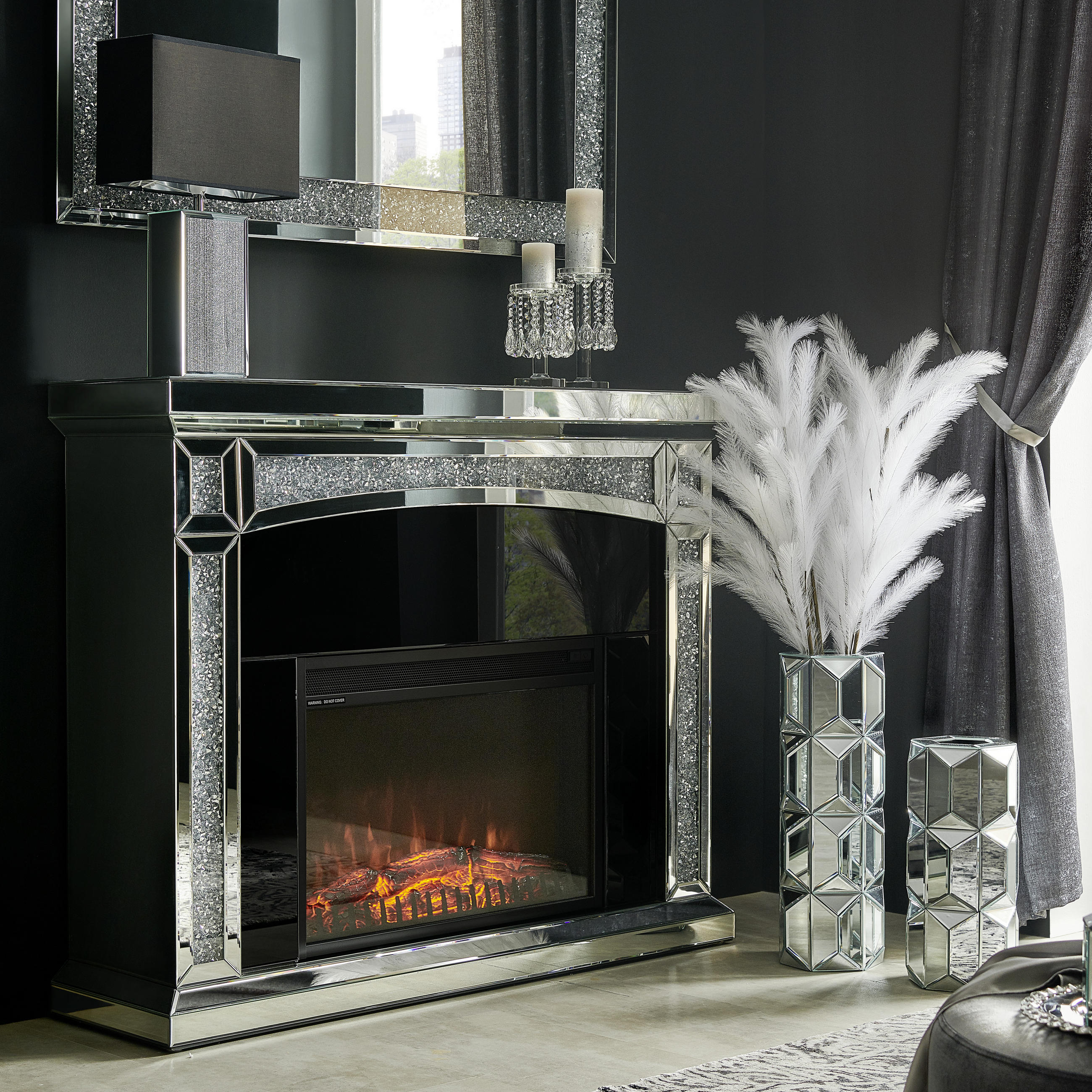 ȘEMINEU ELECTRIC - negru, Trend, sticlă/metal (120,5/99/33,5cm) - Xora