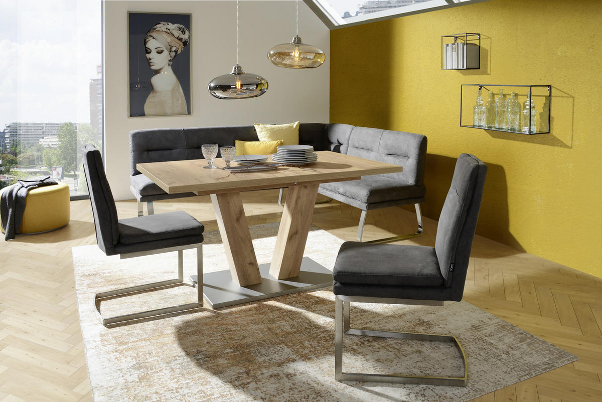 ESSTISCH in Holzwerkstoff 140-180/90/76 cm  - Edelstahlfarben/Eichefarben, KONVENTIONELL, Holzwerkstoff (140-180/90/76cm) - Valdera