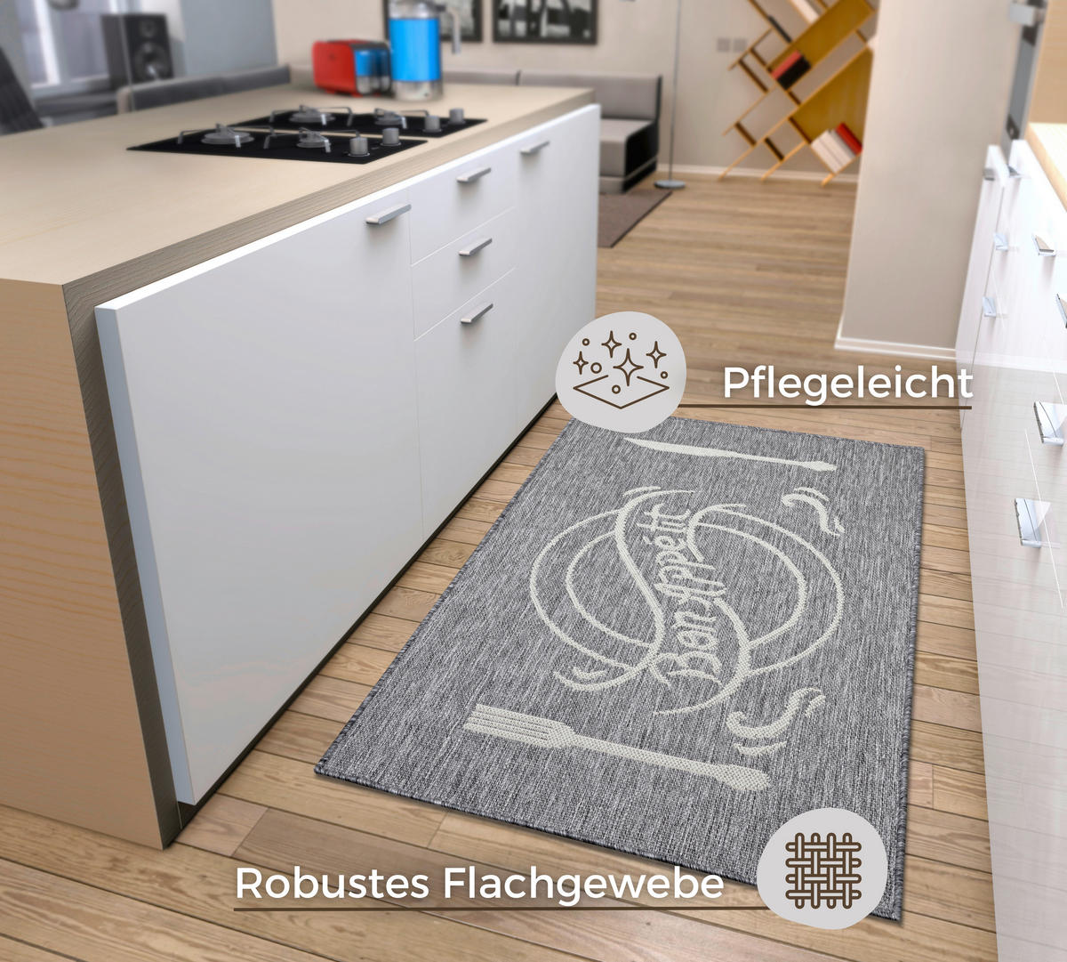 KÜCHENLÄUFER 92/150 cm Cucina Creme, Grau  - Creme/Grau, Design, Kunststoff (92/150cm)