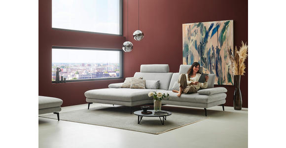 ECKSOFA in Chenille, Flachgewebe Silberfarben 180/284 cm - Silberfarben/Schwarz, Design, Textil/Metall (180/284cm) - Dieter Knoll