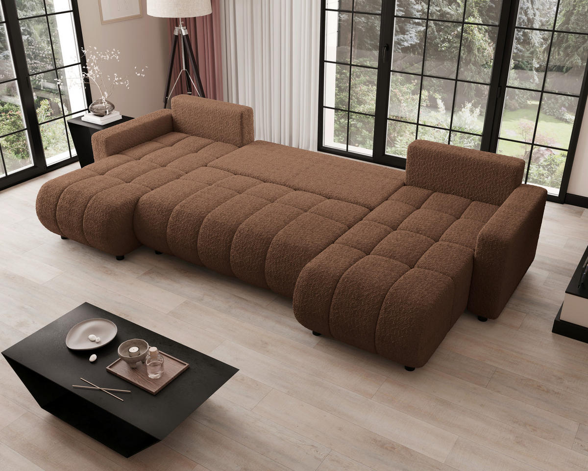 WOHNLANDSCHAFT Rostfarben Bouclé  - Rostfarben/Schwarz, MODERN, Kunststoff/Textil (150/312/150cm) - Carryhome