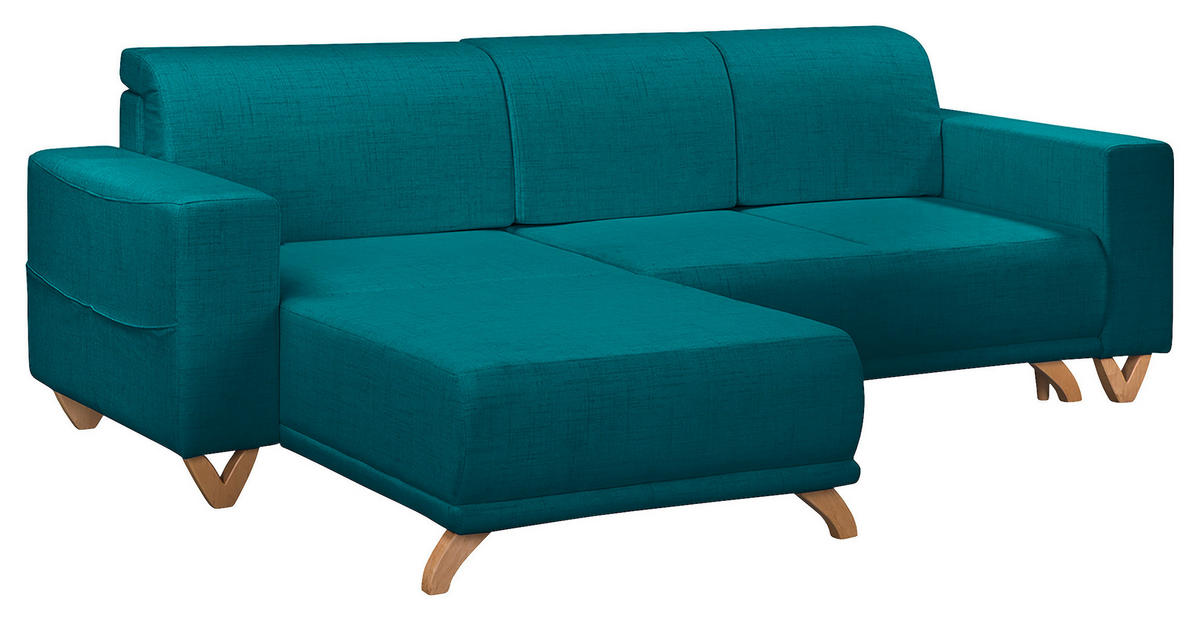 ECKSOFA in Textilgeflecht Petrol  - Wengefarben/Petrol, Design, Holz/Textil (257/174cm) - Livetastic