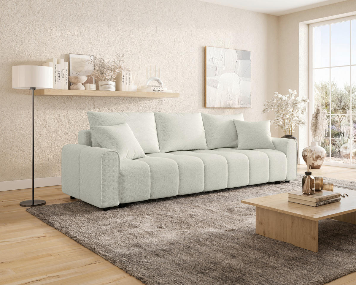SCHLAFSOFA Plüsch Creme  inkl. Zierkissen, Rückenkissen  - Creme/Schwarz, MODERN, Kunststoff/Textil (236/90/100cm) - Xora