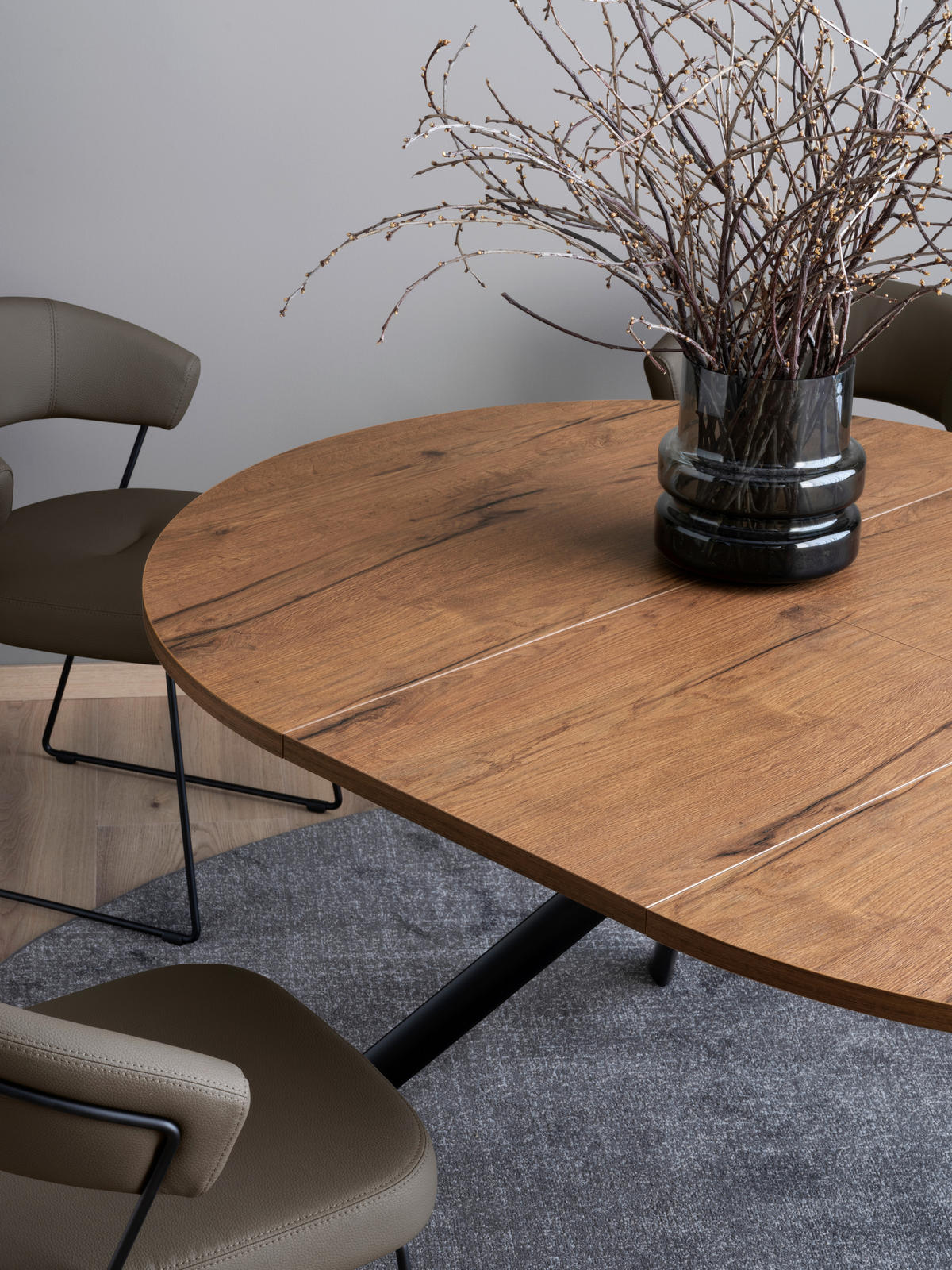 ESSTISCH in Metall, Holzwerkstoff 120-165/120/75 cm  - Eichefarben/Schwarz, Design, Holzwerkstoff/Metall (120-165/120/75cm) - Connubia 