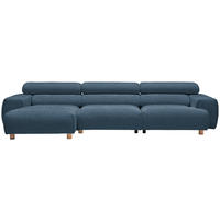 ECKSOFA  in Velours Dunkelblau  150/329 cm  - Dunkelblau, Natur, Holz/Textil (150/329cm) - Lomoco