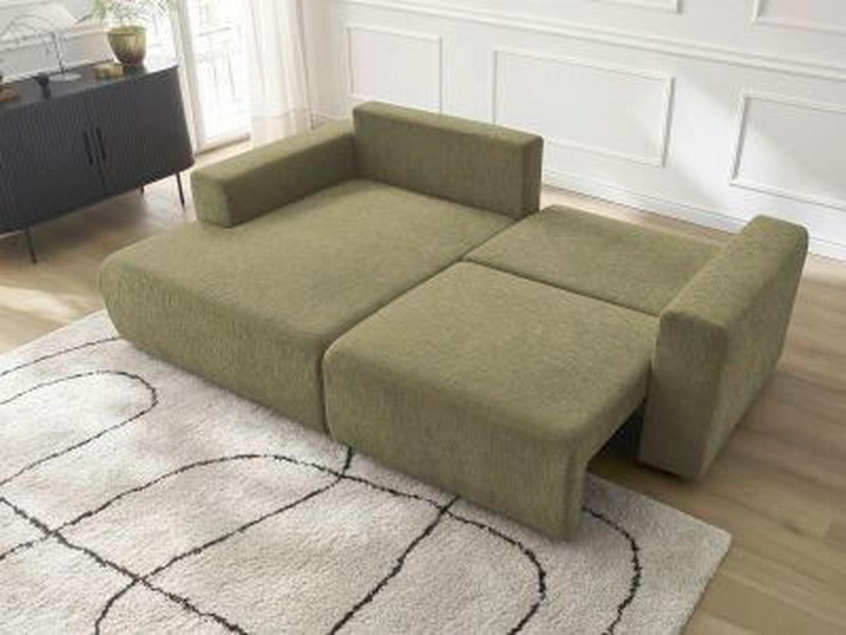 ECKSOFA Ottomane links  ATILLA Grün Struktur  - Schwarz/Grün, MODERN, Kunststoff/Textil (149/244cm)