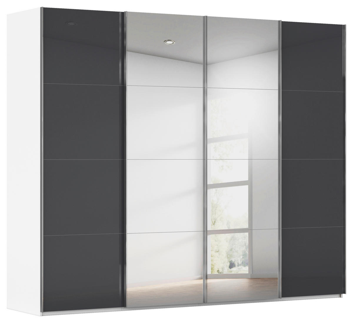 SCHWEBETÜRENSCHRANK 271/223/68 cm 4-türig Weiß, Grau  - Chromfarben/Weiß, Design, Glas/Holzwerkstoff (271/223/68cm) - Novel