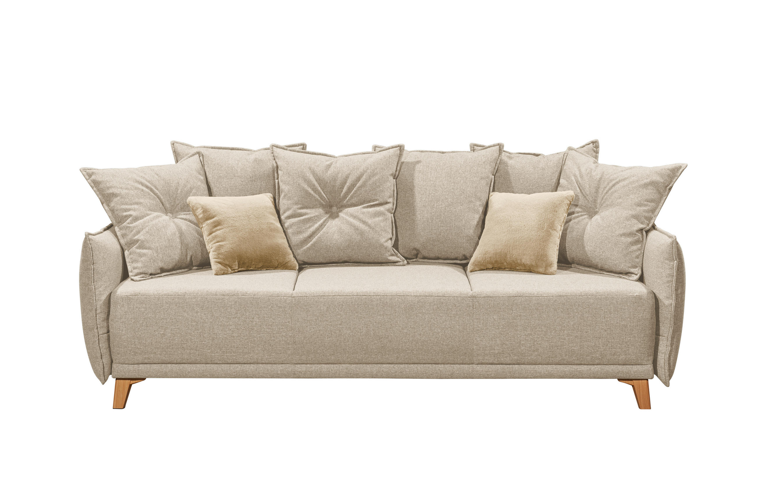 SCHLAFSOFA Mikrovelours Beige  - Eichefarben/Beige, Basics, Kunststoff/Textil (232/91/105cm) - MID.YOU