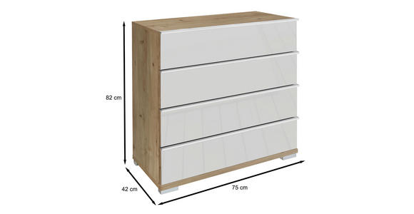 KOMMODE 75/82/42 cm  - Chromfarben/Eiche Bianco, Basics, Glas/Holzwerkstoff (75/82/42cm) - Venda