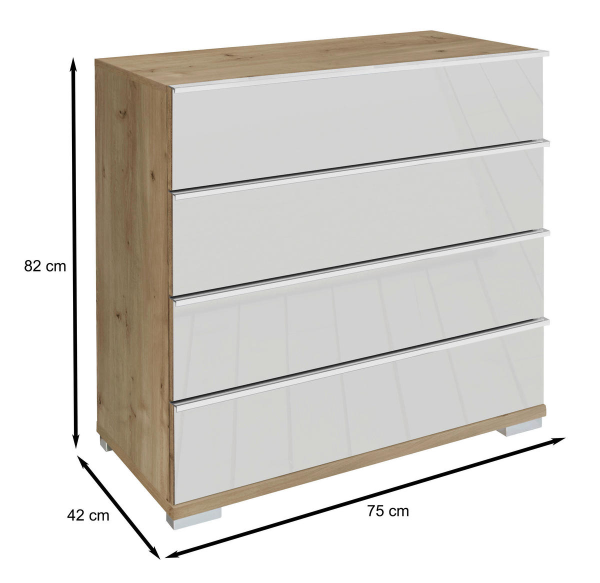 KOMMODE 75/82/42 cm  in Weiss, Eiche Bianco  - Chromfarben/Weiss, Basics, Glas/Holzwerkstoff (75/82/42cm) - Venda