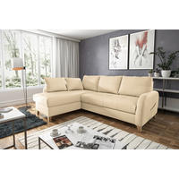 ECKSOFA Beige Echtleder Lederlook Rücken echt  - Beige/Buchefarben, Design, Leder/Holz (168/227cm) - Livetastic