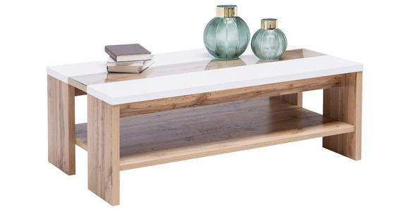 COUCHTISCH 110/65/40 cm rechteckig Weiß, Eichefarben - Eichefarben/Weiß, KONVENTIONELL, Glas/Holzwerkstoff (110/65/40cm) - Hom`in