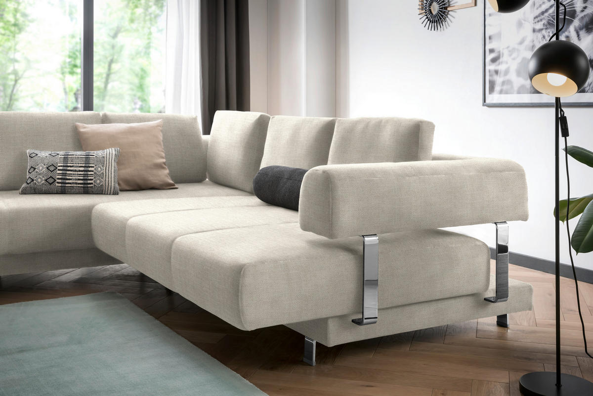 ECKSOFA in Chenille Creme  - Creme, Design, Textil/Metall (235/277cm)