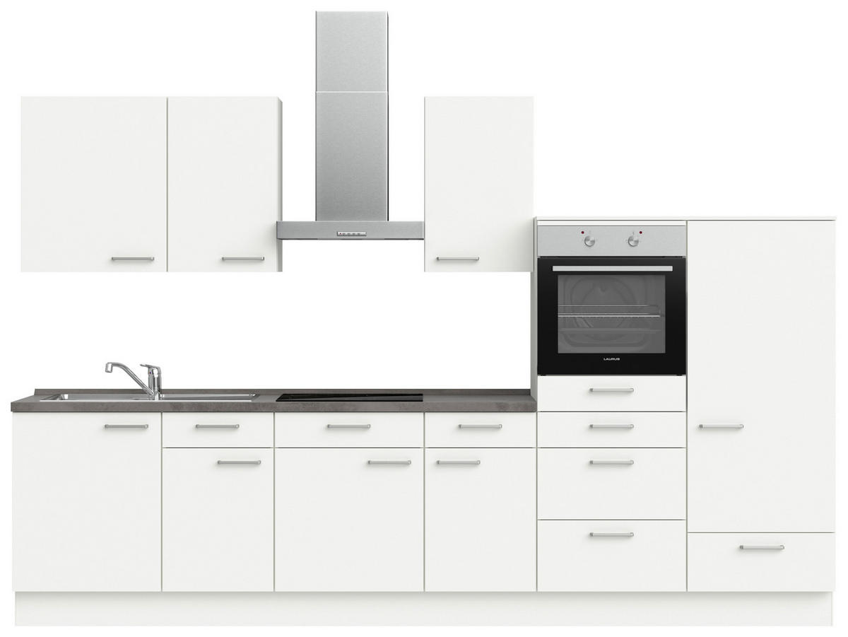 KÜCHENBLOCK 330 cm   in Weiß, Schieferfarben  - Schieferfarben/Edelstahlfarben, MODERN, Holzwerkstoff/Metall (330cm) - Nobilia