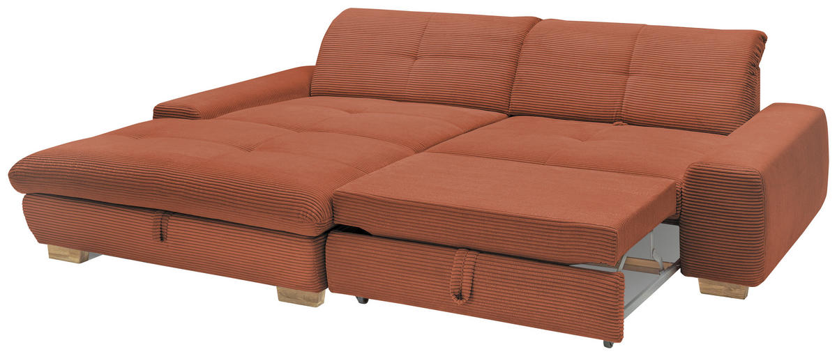ECKSOFA Orange Cord  - Eichefarben/Orange, Design, Holz/Textil (198/276cm) - SetOne by Musterring