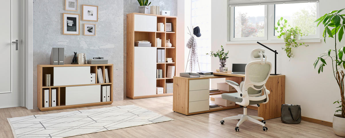 AKTENSCHRANK 139/84/35,5 cm  - Weiss Hochglanz/Eiche Artisan, Design, Holzwerkstoff (139/84/35,5cm) - Stylife