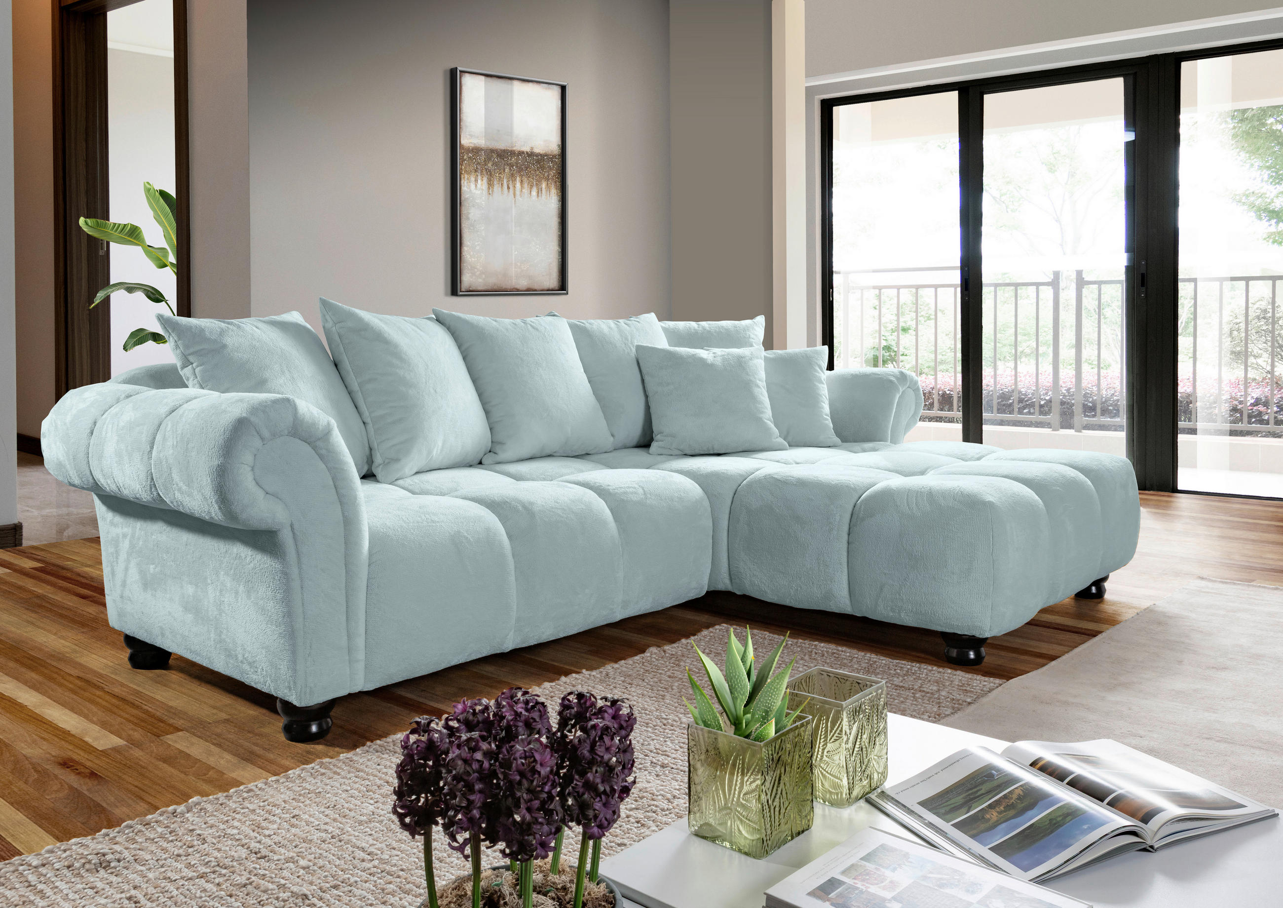 ECKSOFA Mintgrün Plüsch  - Dunkelbraun/Mintgrün, KONVENTIONELL, Holz/Textil (288/190cm) - Carryhome