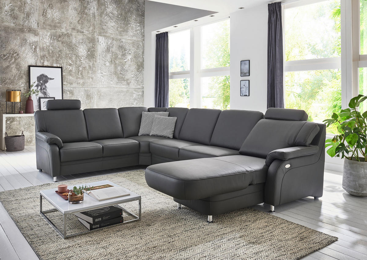 WOHNLANDSCHAFT in Echtleder Creme  - Creme/Alufarben, Konventionell, Leder/Metall (165/329/239cm) - Beldomo Premium