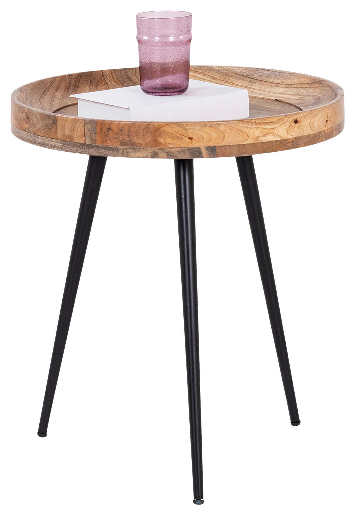 NACHTTISCH 45/50/45 cm  in massiv Mangoholz Naturfarben, Schwarz  - Schwarz/Naturfarben, MODERN, Holz/Metall (45/50/45cm) - MID.YOU