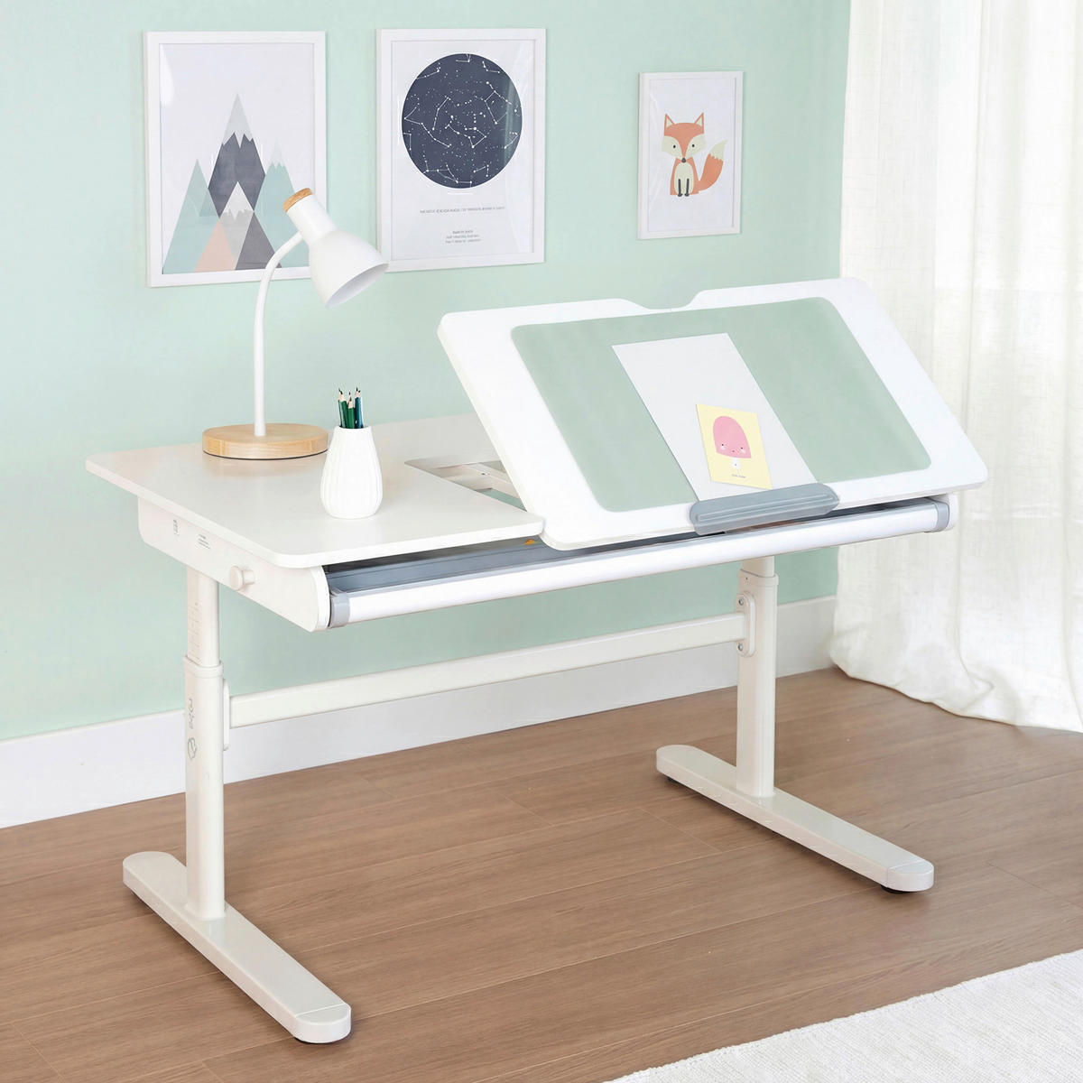 SCHREIBTISCH  Weiß höhenverstellbar  - Weiß, MODERN, Holzwerkstoff/Metall (109,5/62-78/60cm) - Roba