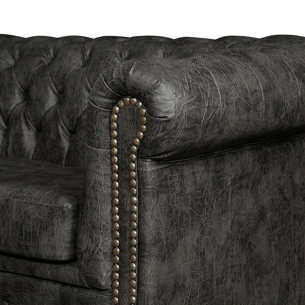 SITZGARNITUR YORK in Lederlook Schwarz  - Schwarz/Braun, Design, Holz/Textil (203/72/86cm) - P & B